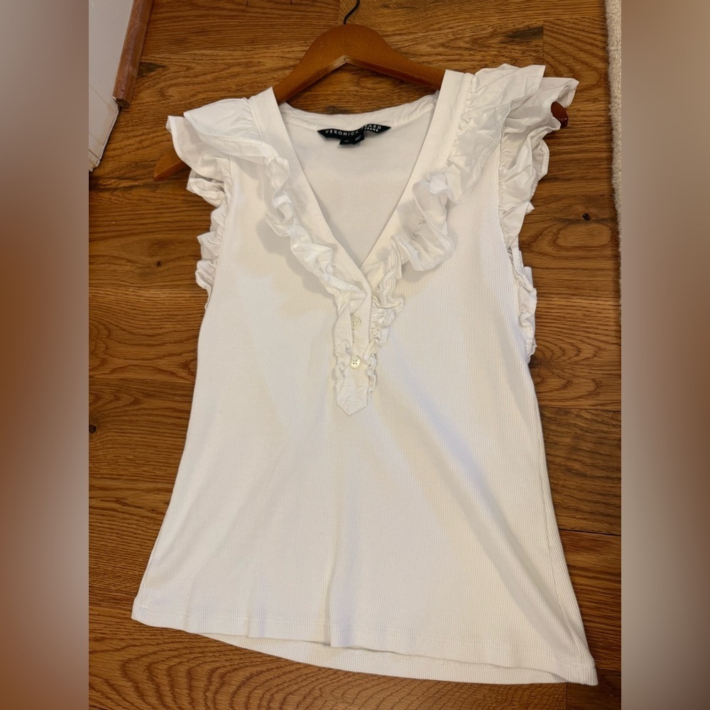 Veronica Beard Adrianna Ruffled Ribbed Top Size XS - Picture 2 of 11